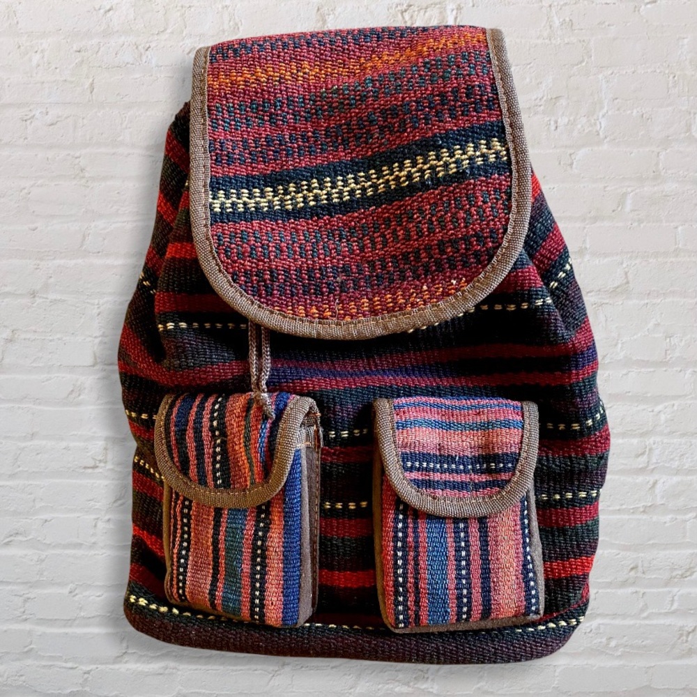 Boho Hippie Backpack Woven Geometric Print